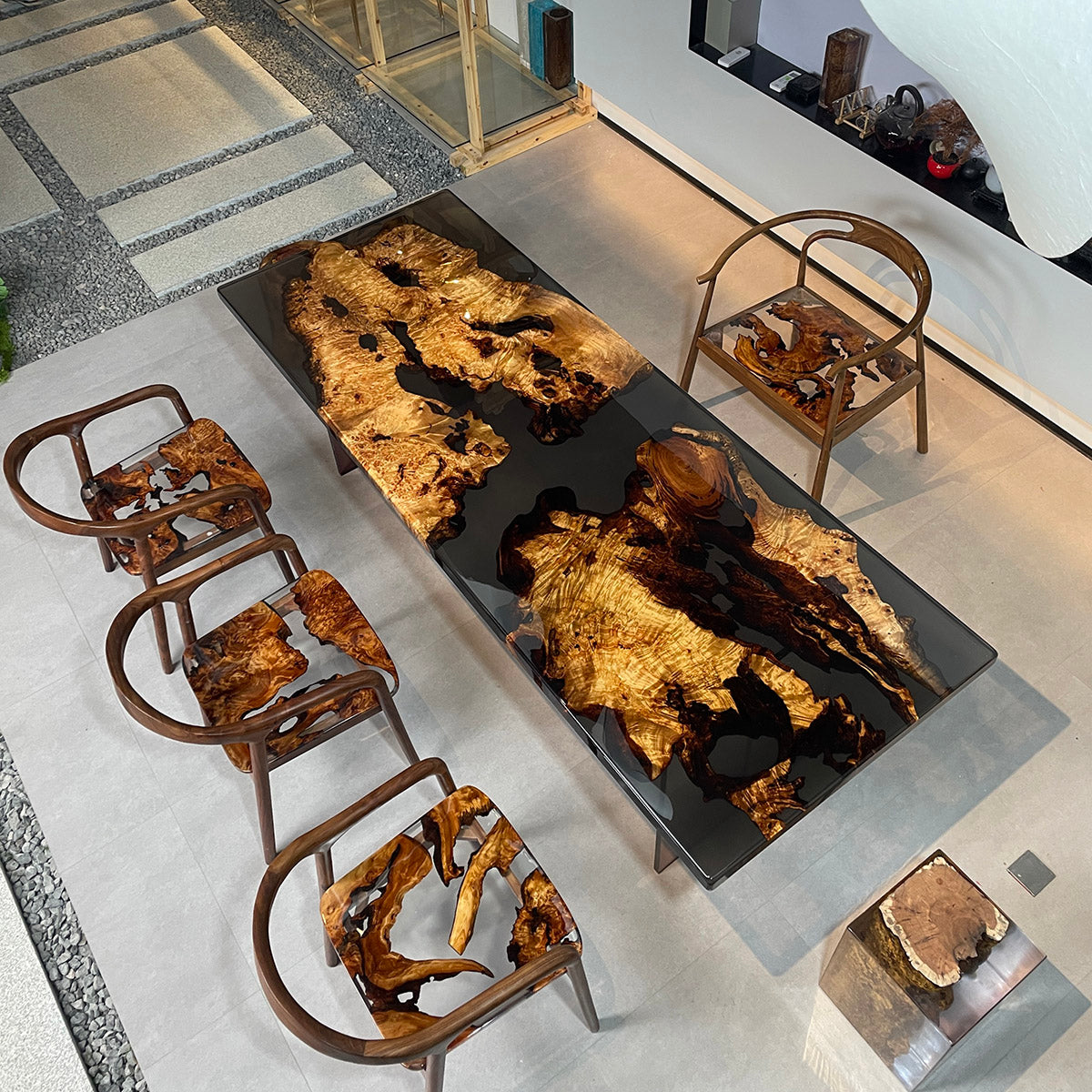 Gold Camphor Resin River Dining Table Usatabletops