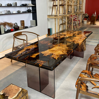 Black Epoxy Golden Camphor Dining Tables