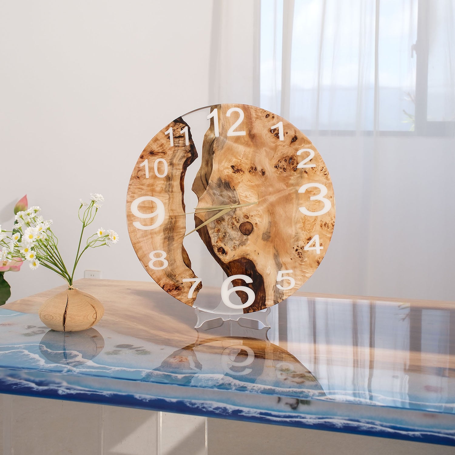 Usatabletops-Poplar-Clear-Transparent-Epoxy-Resin-Wall-Clock-1