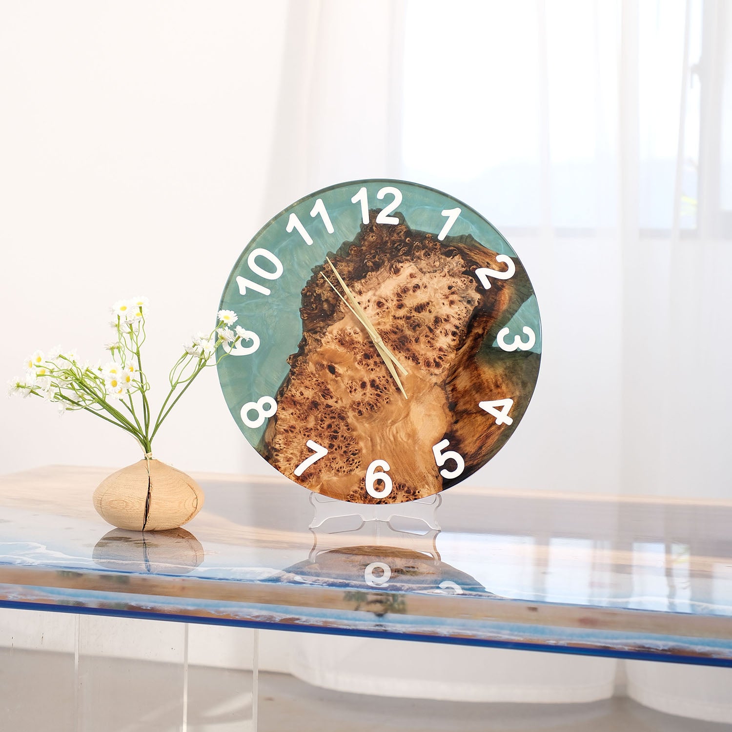 Usatabletops Poplar Green Epoxy Resin Wall Clock UWC4- 16''X 16''