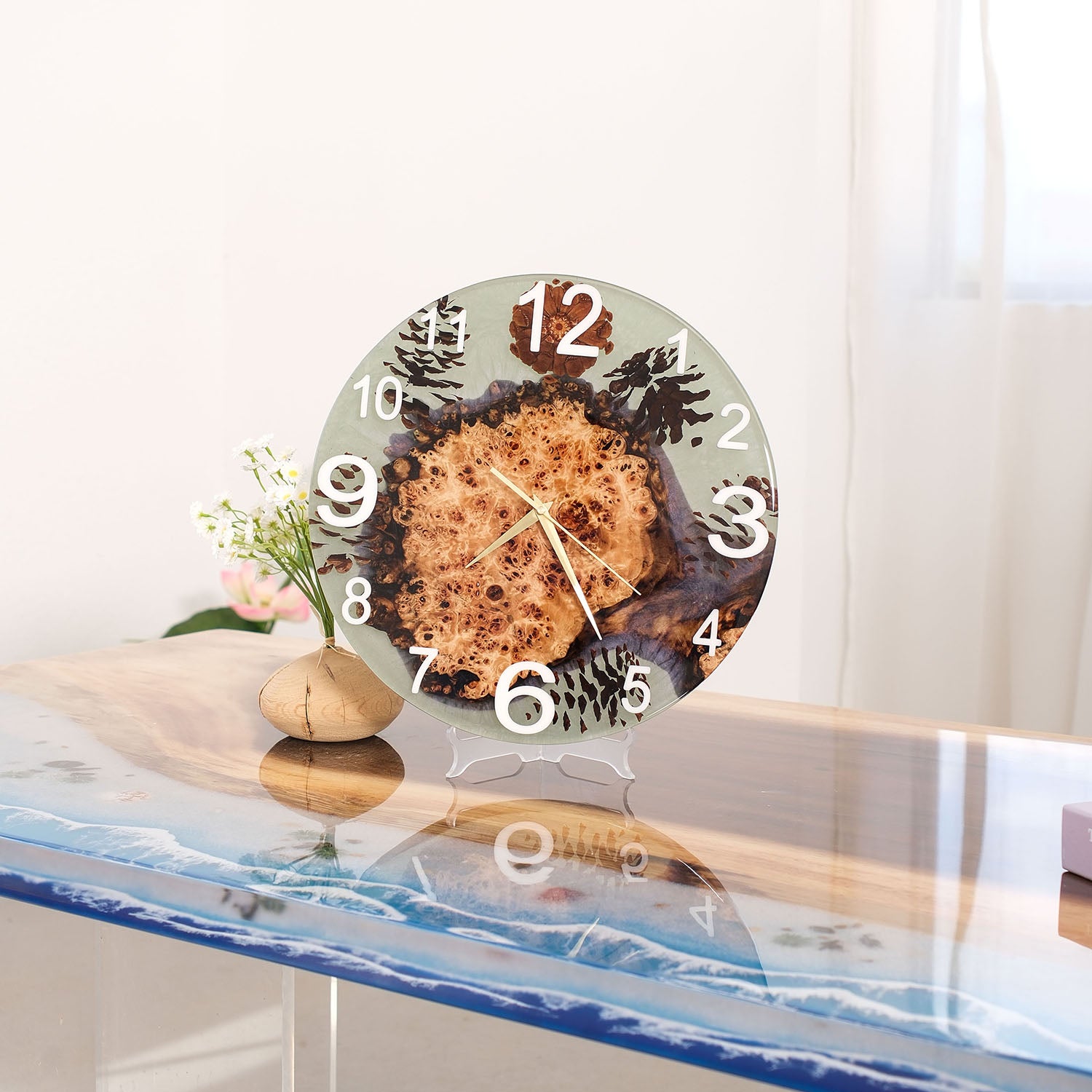 Usatabletops-Poplar-Natural-Style-Light-Green-Epoxy-Resin-Wall-Clock-1