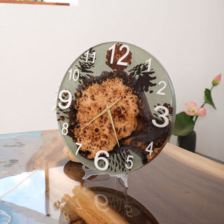 Usatabletops-Poplar-Natural-Style-Light-Green-Epoxy-Resin-Wall-Clock-3