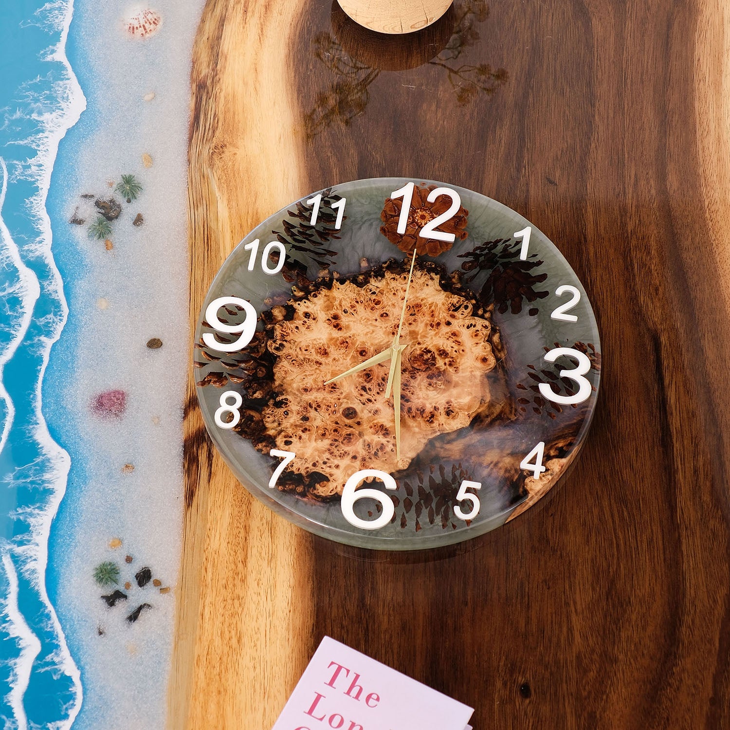 Usatabletops-Poplar-Natural-Style-Light-Green-Epoxy-Resin-Wall-Clock-4