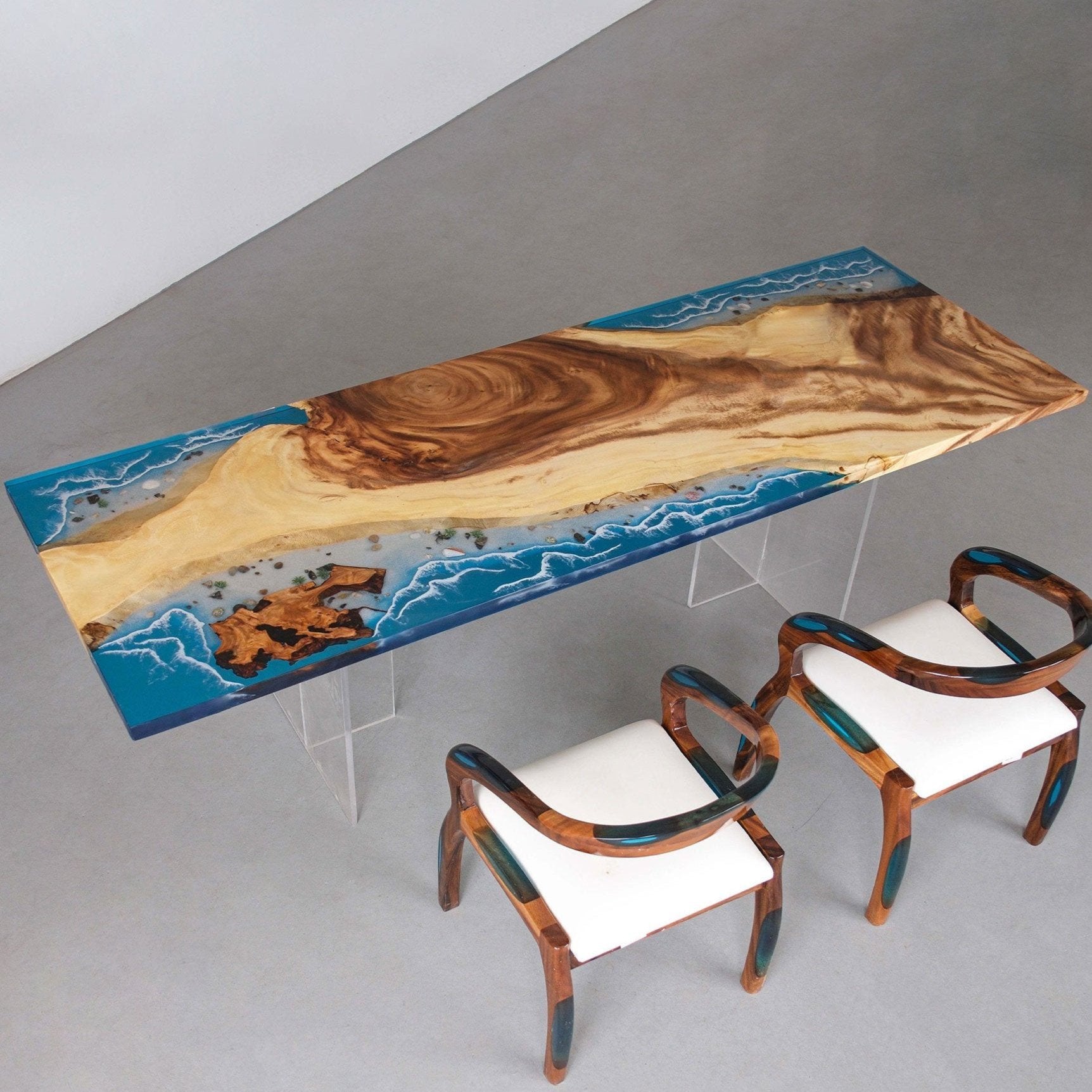 UTT Walnut Blue Epoxy Ocean Table 102.36''Lx35.43''W – Usatabletops