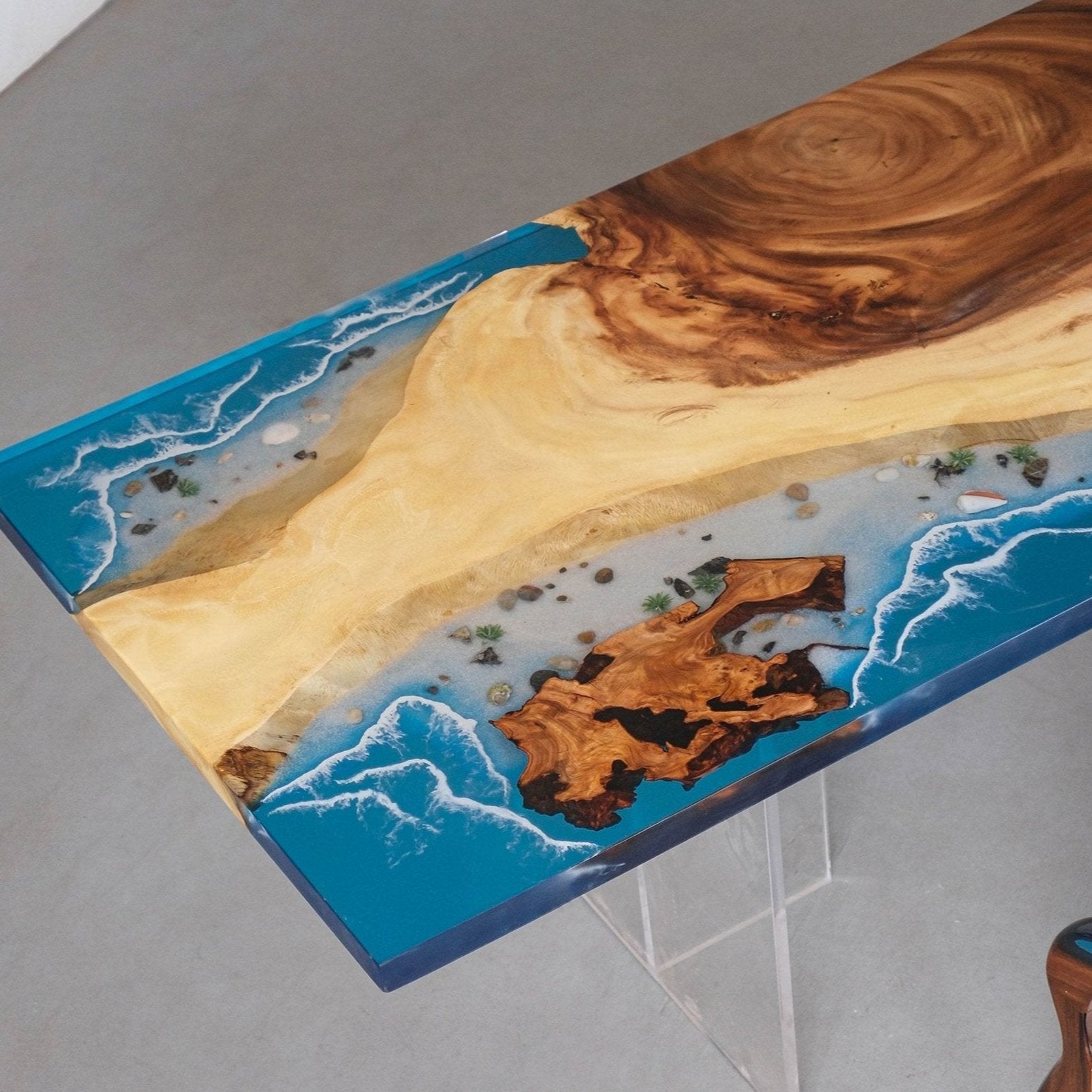 UTT Walnut Blue Epoxy Ocean Table 102.36''Lx35.43''W – Usatabletops