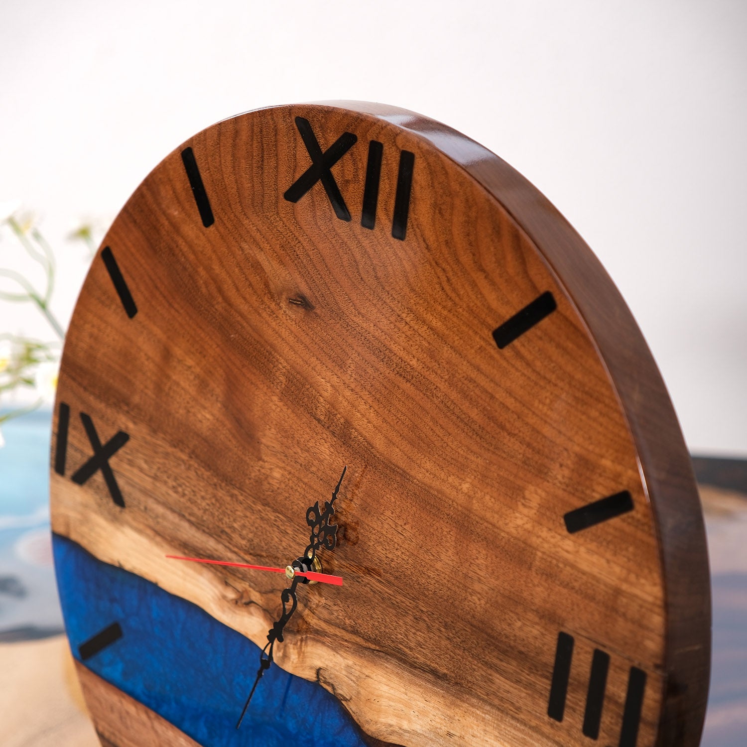 Usatabletops-Walnut-Blue-Epoxy-Resin-Wall-Clock-5