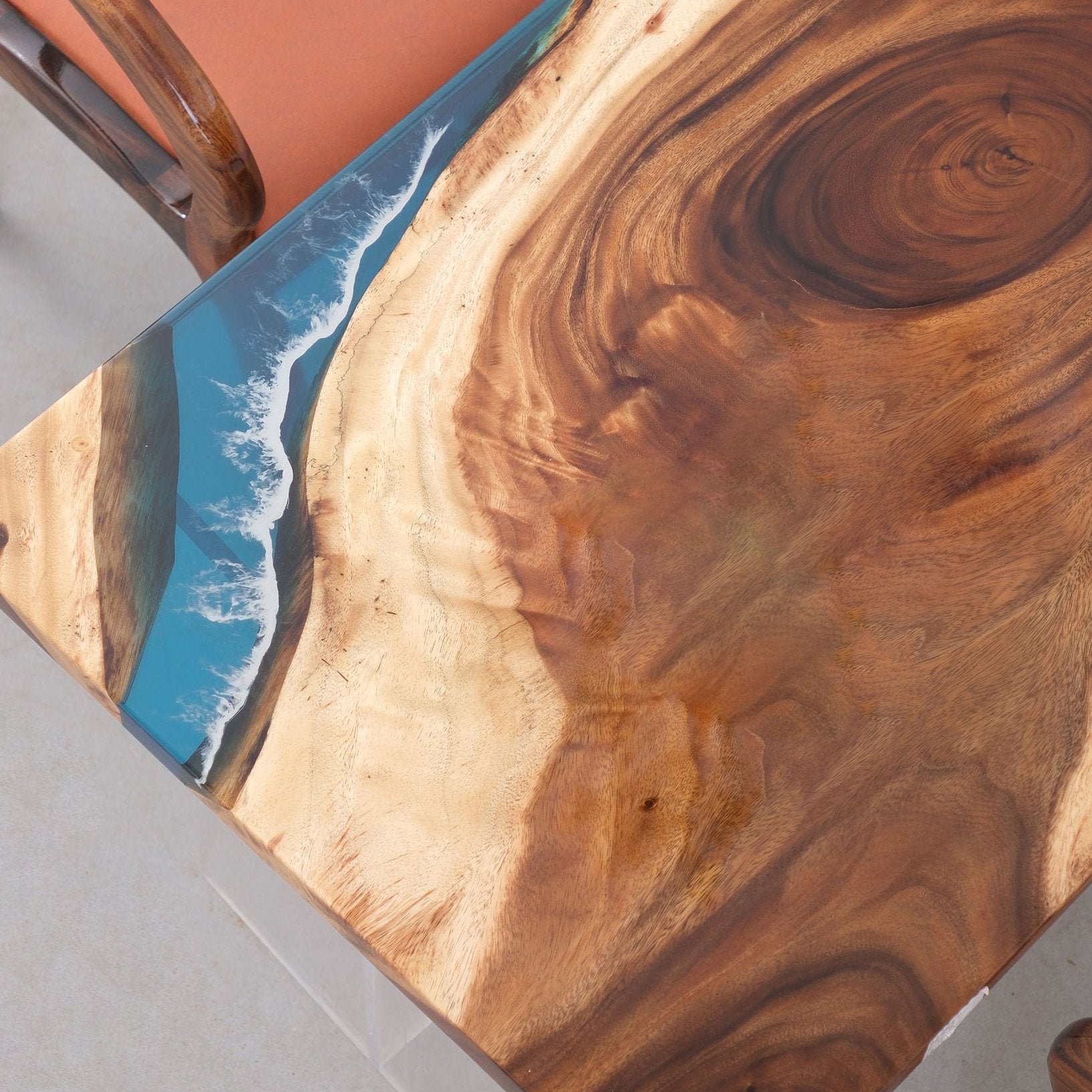Usatabletops Walnut Blue Ocean Epoxy Table 57.09''Lx29.53''W