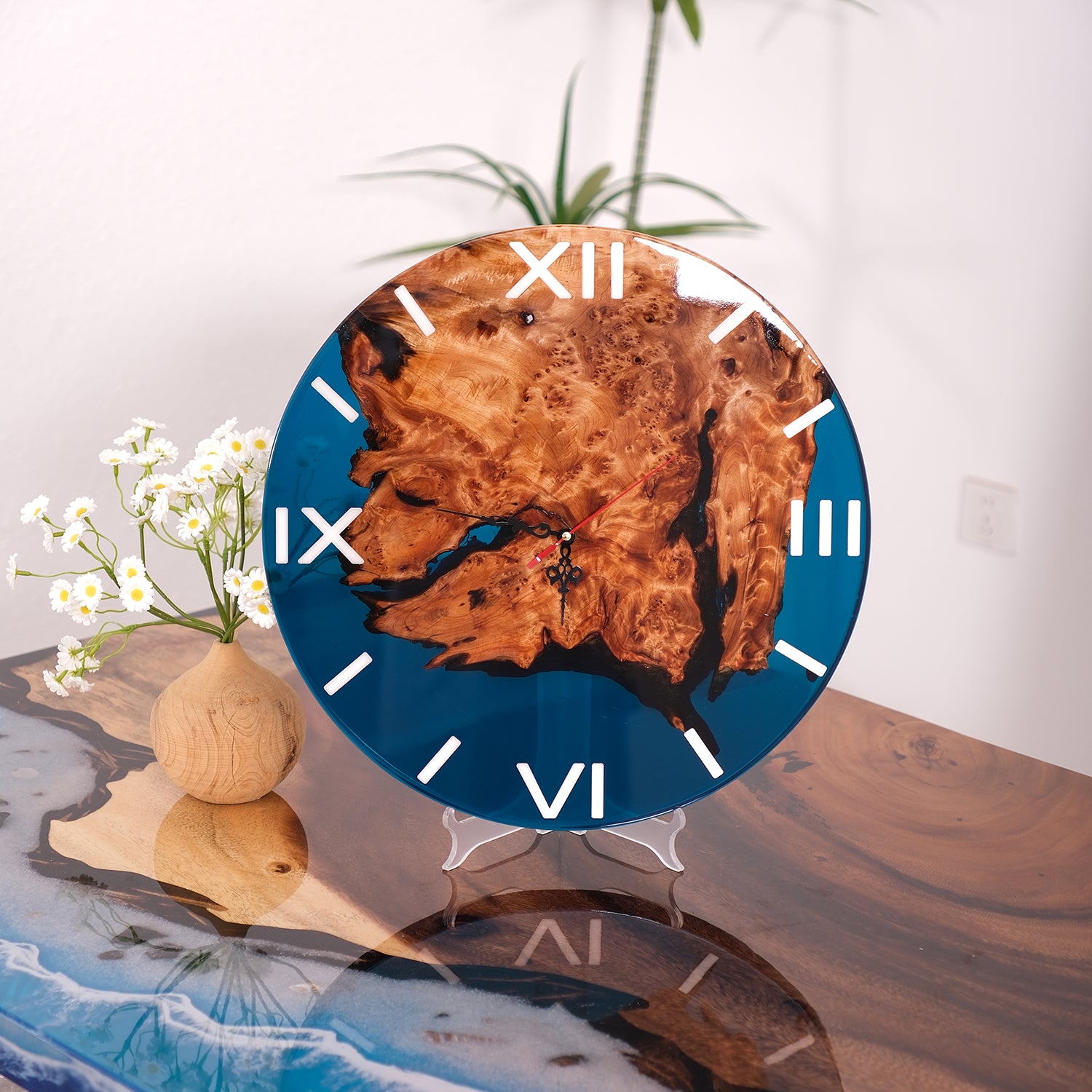 Usatabletops-Walnut-Dark-Blue-Clear-Transparent-Epoxy-Resin-Wall-Clock-2