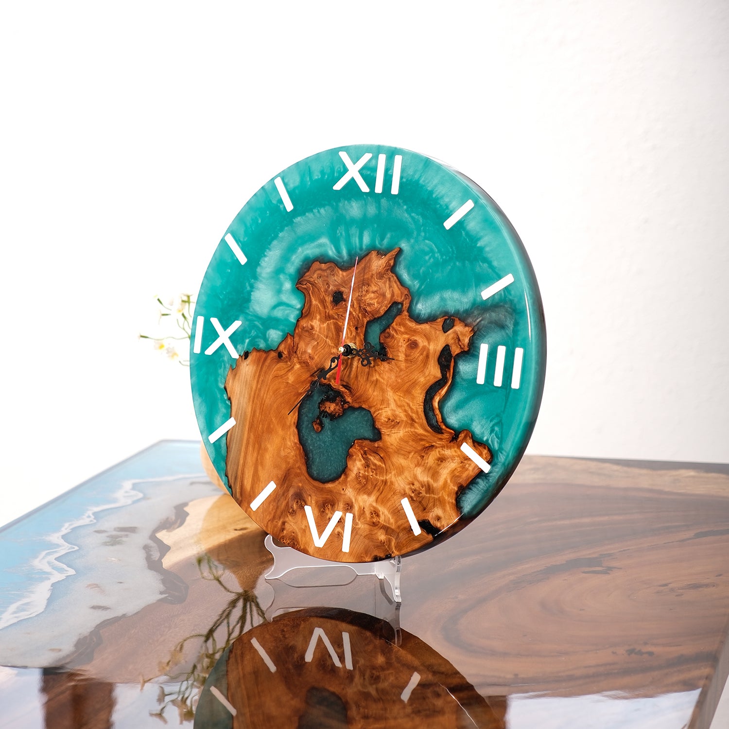 Usatabletops-Walnut-Green-Epoxy-Resin-Wall-Clock-4
