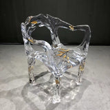 Usatabletops Clear Transparent Epoxy Resin Golden Leaf Chair 21''LX22''WX40''H UEC1