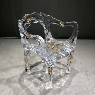 Usatabletops Clear Transparent Epoxy Resin Golden Leaf Chair 21''LX22''WX40''H UEC1