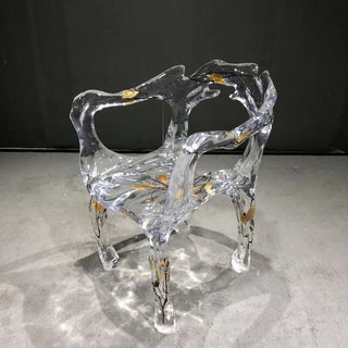 Usatabletops Clear Transparent Epoxy Resin Golden Leaf Chair 21''LX22''WX40''H UEC1