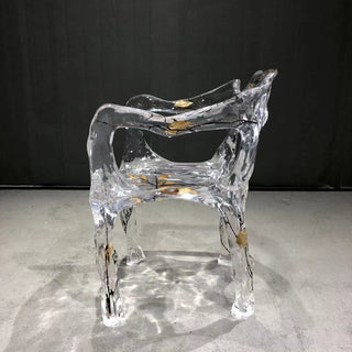 Usatabletops Clear Transparent Epoxy Resin Golden Leaf Chair 21''LX22''WX40''H UEC1