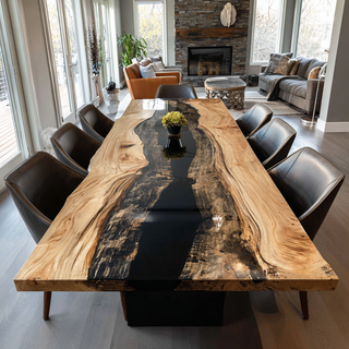Usatabletops Custom Ash Live Edge Black River Resin Epoxy Table