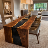 Usatabletops Custom Black Walnut Black River Resin Waterfall Epoxy Table 