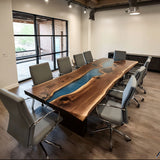 Walnut Lake Blue Conference Resin River Epoxy Table