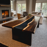 Usatabletops Custom Live Edge Black Walnut Black River Resin Dining Epoxy Table