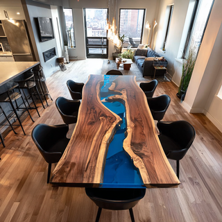 Usatabletops Custom Live Edge Wood River Resin Dining Epoxy Table