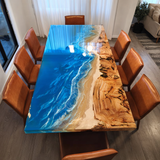 Usatabletops Custom Poplar Ocean Seawave Blue Resin Epoxy Table 