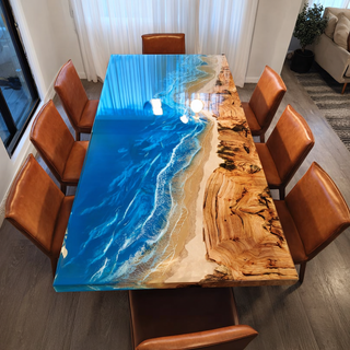 Usatabletops Custom Poplar Ocean Seawave Blue Resin Epoxy Table 