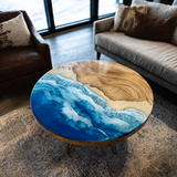 Poplar Round Seablue Resin Epoxy Table