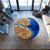 Usatabletops Custom Poplar Round Seablue Resin River Epoxy Table
