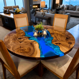 Usatabletops Custom Round Walnut Blue River Resin Epoxy Table