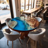 Usatabletops Custom Round Walnut Blue Starry Resin Epoxy Table