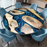 Walnut Blue Ocean Wave Epoxy Resin Round Dining Table 