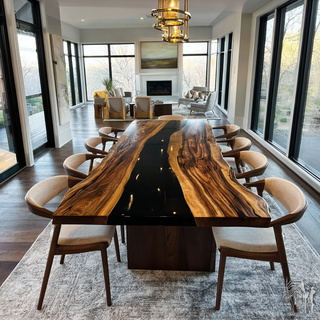 Wood Black River Resin Live Edge Epoxy Table