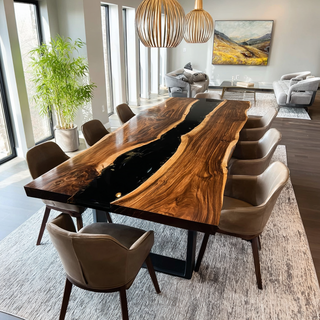 Usatabletops Custom Wood Black River Resin Live Edge Epoxy Table