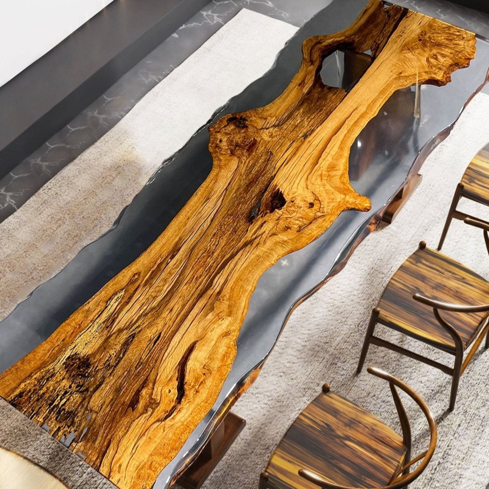 Usatabletops Gold Camphor Epoxy Table 39.37''W 118.11''L 2.75''D-1