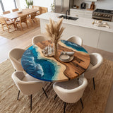 Walnut Ocean Wave Round Epoxy Table