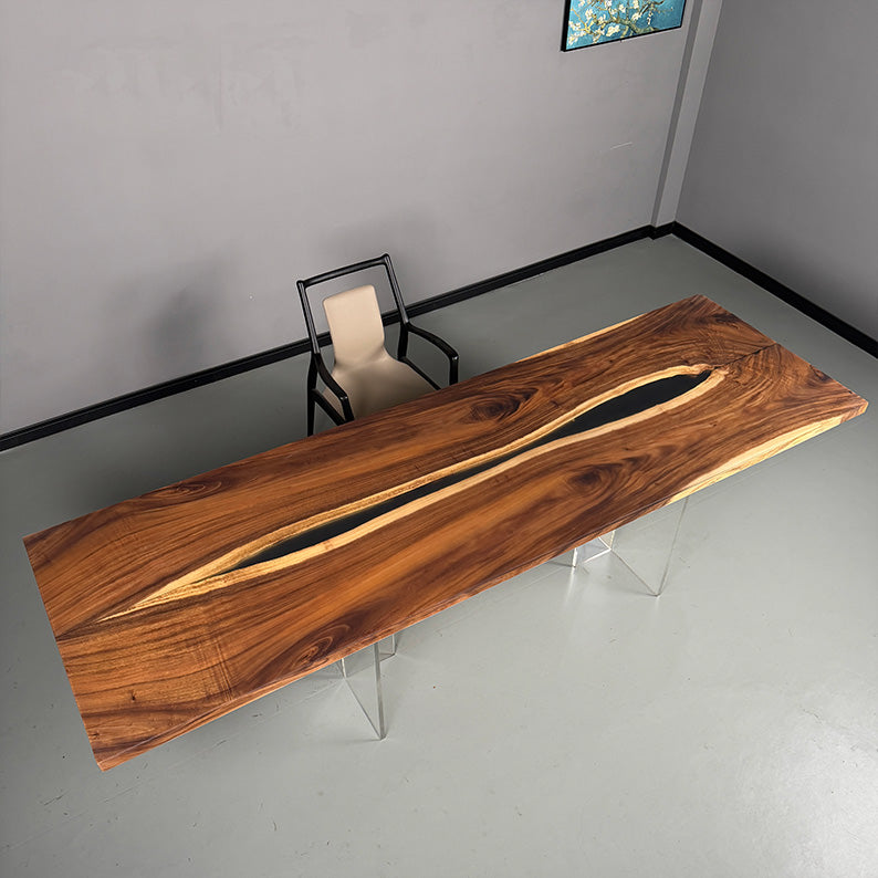 Walnut Wood Island Resin Epoxy Table 110.62''Lx34.64''W