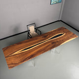 Walnut Wood Island Resin Epoxy Table 110.62''Lx34.64''W