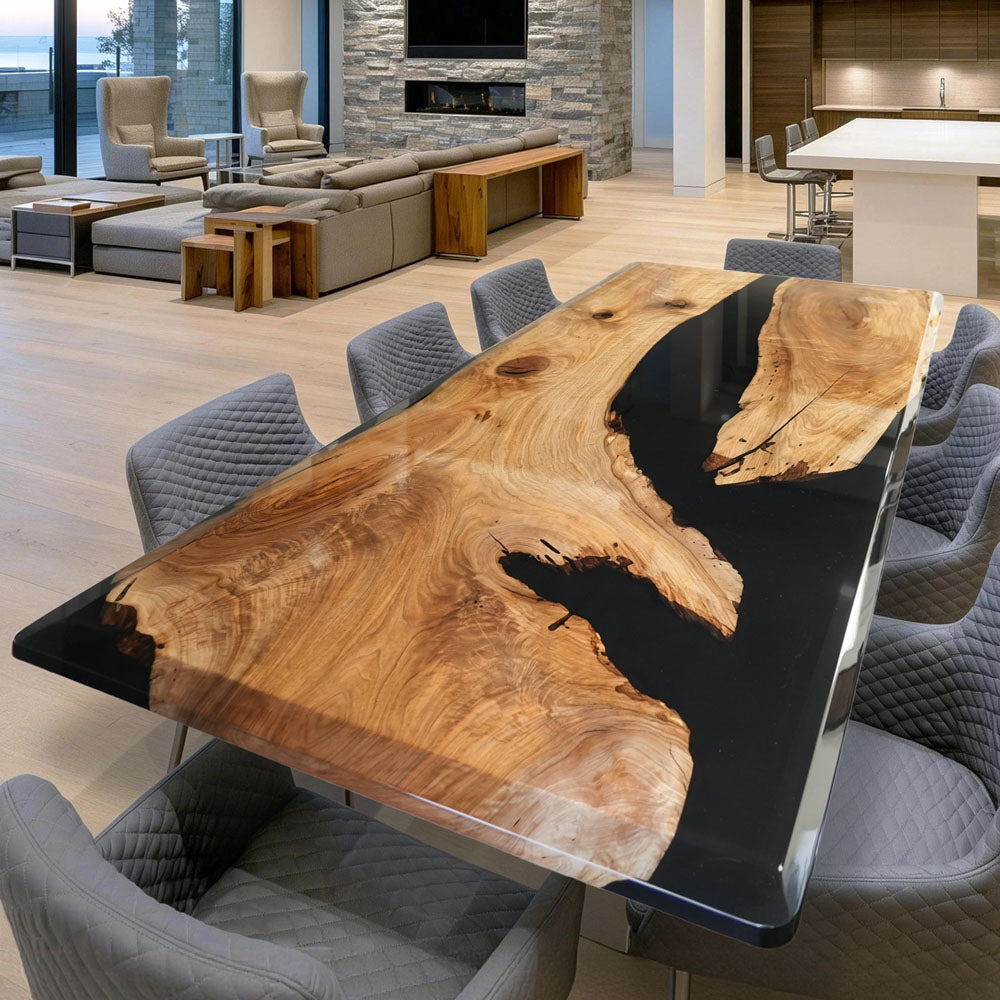 Walnut Wood Black Resin Epoxy Table