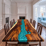 Peacock Blue River Resin Epoxy Table 98.42''Lx37''W