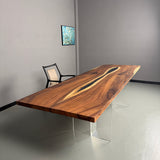 UTT Walnut Wood Black Island Resin Epoxy Table 110.62''Lx34.64''W