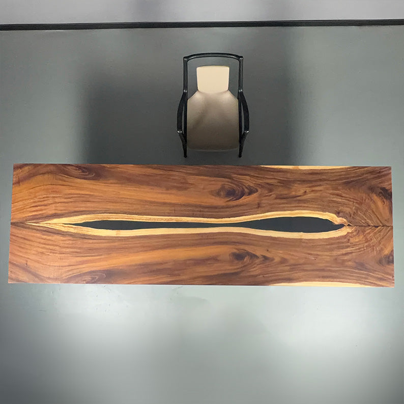 UTT Walnut Wood Black Island Resin Epoxy Table 110.62''Lx34.64''W