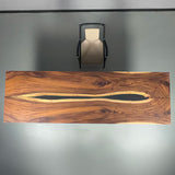 UTT Walnut Wood Black Island Resin Epoxy Table 110.62''Lx34.64''W